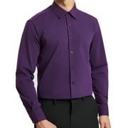 HISDERN Mens Dress Shirts Long Sleeve Button Down Shirts Casual Solid Formal Business Shirt Purple